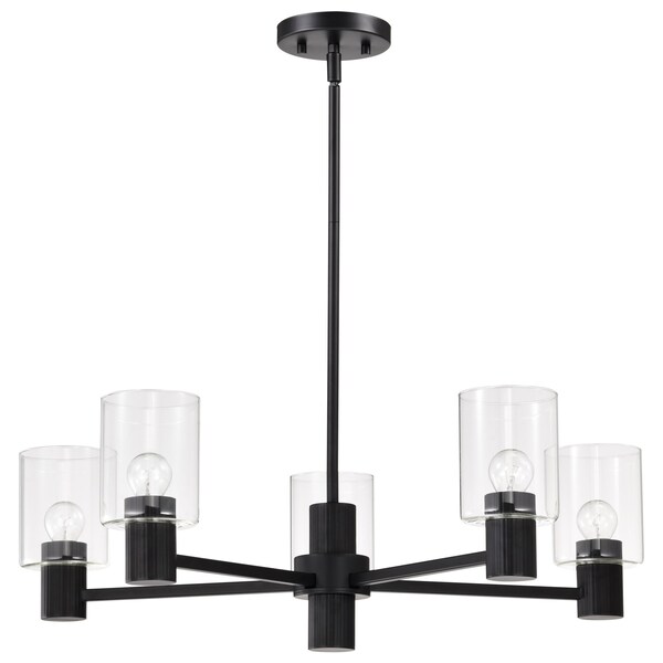 Nuvo Clarksville - 28 Inch 5 Light Chandelier - Matte Black with Clear Glass 60/8066 - main